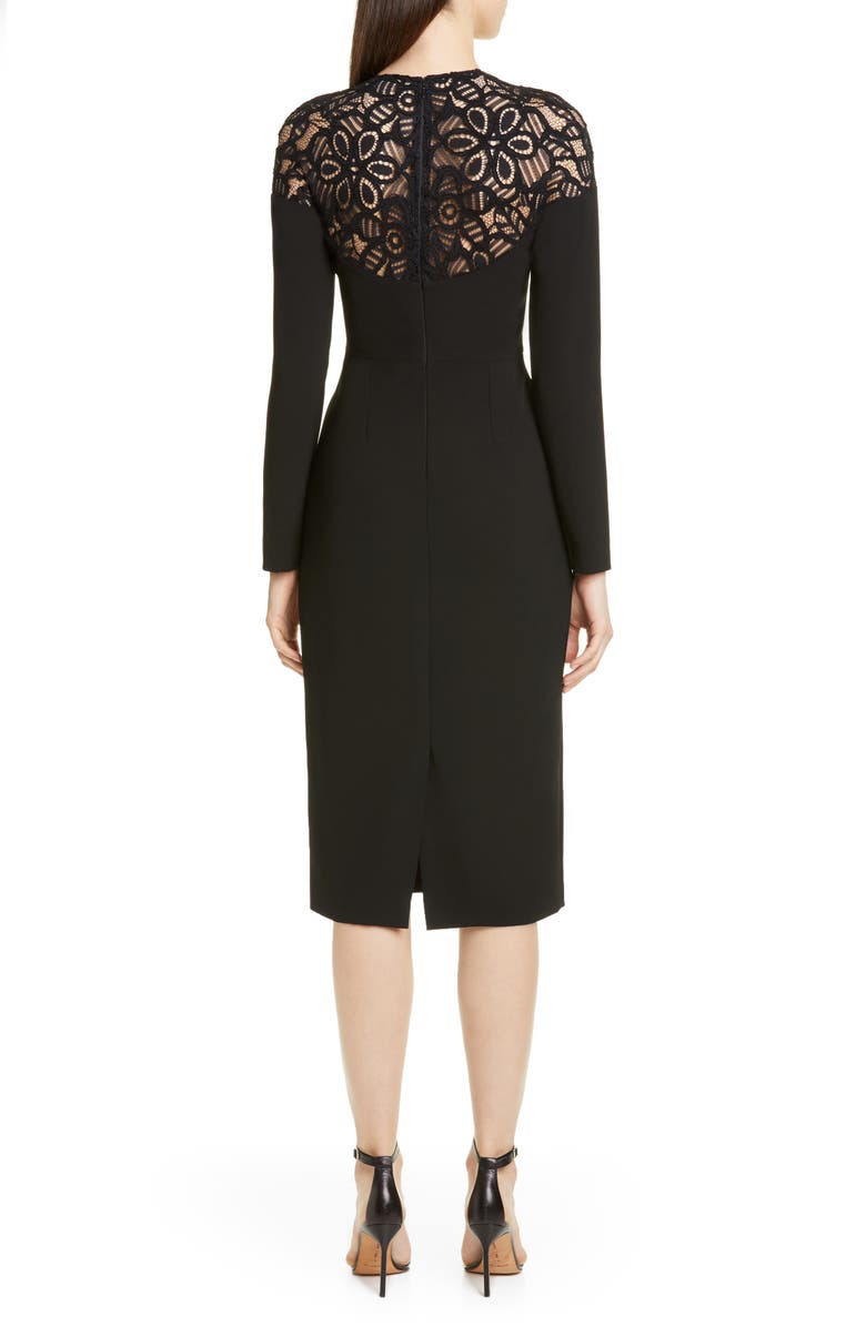 Lela Rose Lace Yoke Long Sleeve Midi Sheath Dress, Alternate, color, 