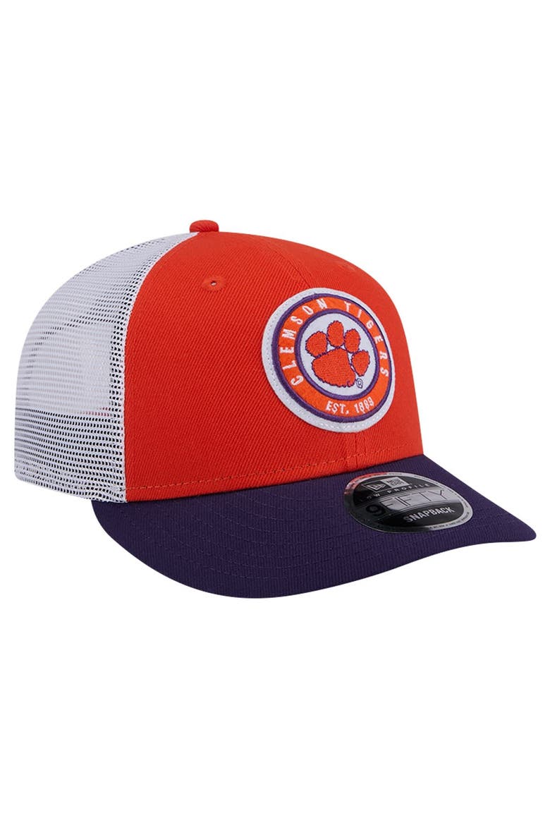 Men's New Era Orange Clemson Tigers Throwback Circle Patch 9FIFTY Trucker Snapback Hat, Alternate, color, Orange