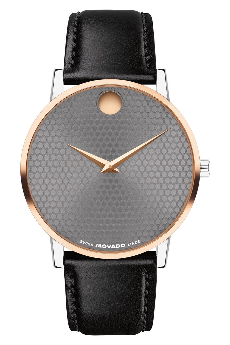 Museum Classic Leather Strap Watch, 40mm, Main, color, GRAY