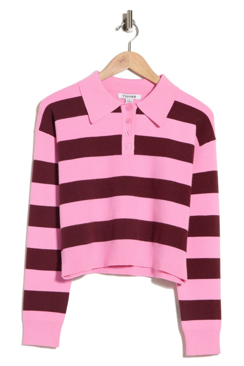Striped Polo Sweater, Alternate, color, PINK/ RED