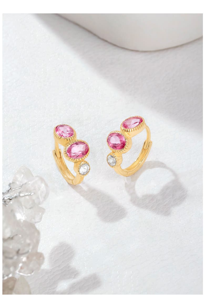Gemstone Huggie Hoop Earrings, Alternate, color, PINK