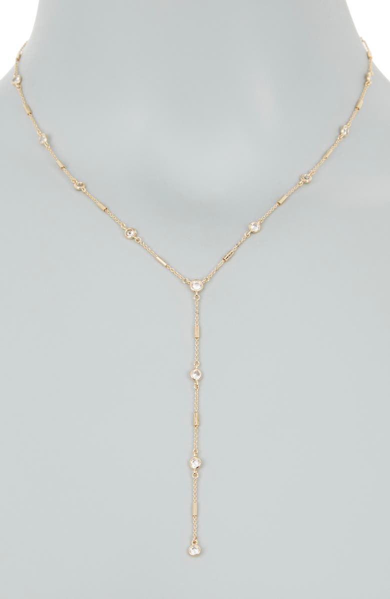 NORDSTROM RACK Cubic Zirconia Station Lariat Necklace, Alternate, color,