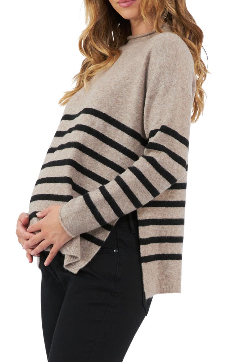Gerrie Stripe Maternity/Nursing Sweater, Alternate, color, MOCHA / BLACK