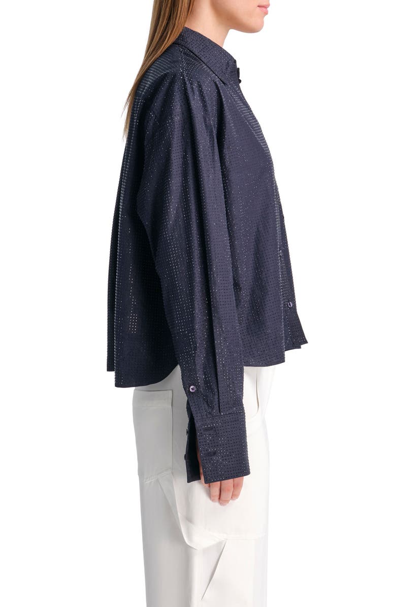 TWP Average Joe Crystal Embellished Cotton Button-Up Shirt, Alternate, color, Midnight