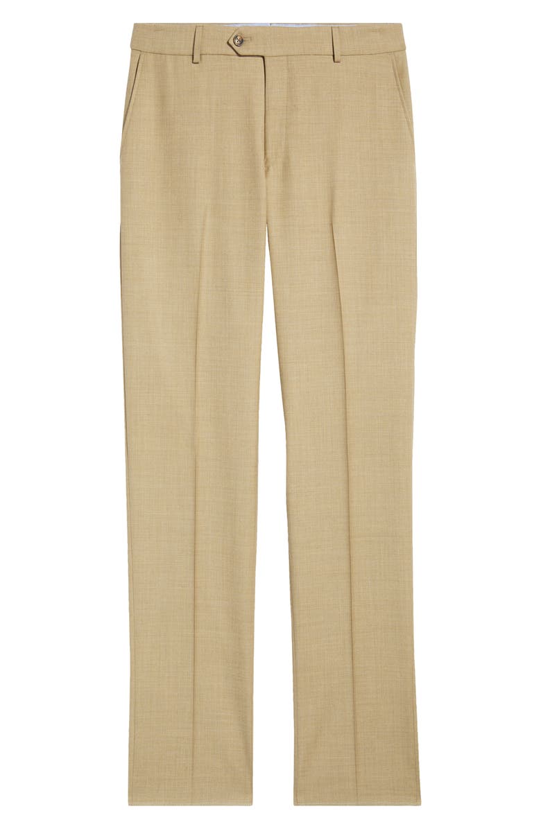 Berle Flat Front Tan Super 120s Wool Dress Pants, Alternate, color, Dark Tan