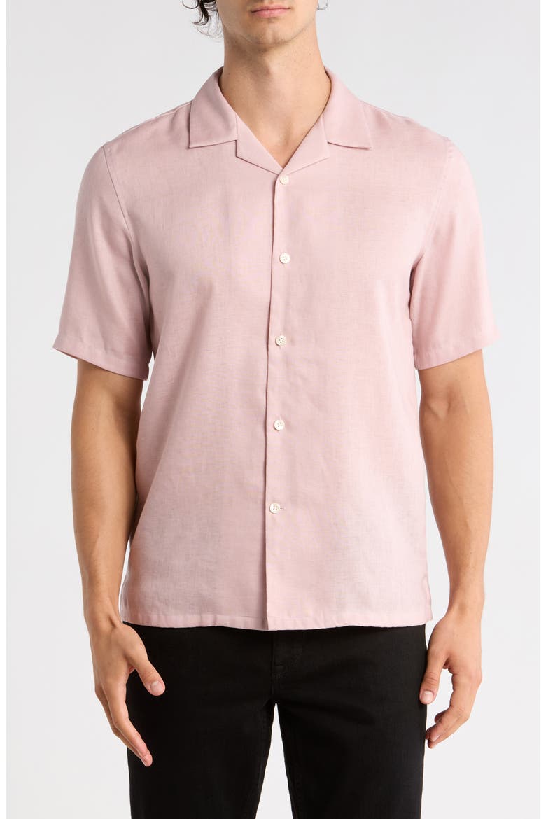 Daze Short Sleeve Linen Button-Up Shirt, Main, color, VIOLA