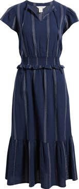 Caslon® Puff Sleeve Frill Flared Midi Dress