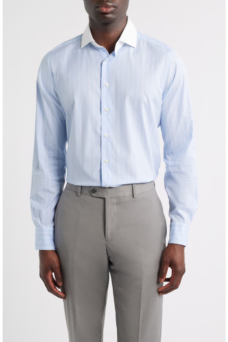 Modern Fit Stripe Natural Stretch Yoga Twill Dress Shirt, Main, color, LIGHT PASTEL BLUE