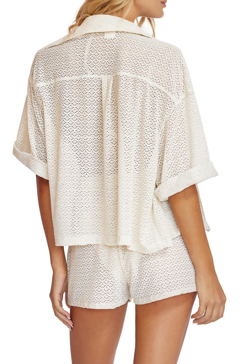 Blake Metallic Sheer Button-Up Cover-Up Shirt, Alternate, color, BISCOTTI