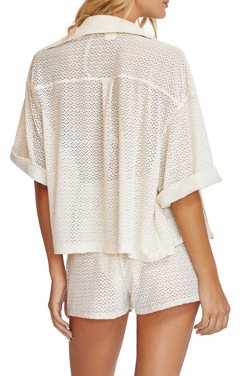 PQ SWIM Blake Metallic Sheer Button-Up Cover-Up Shirt, Alternate, color, Biscotti