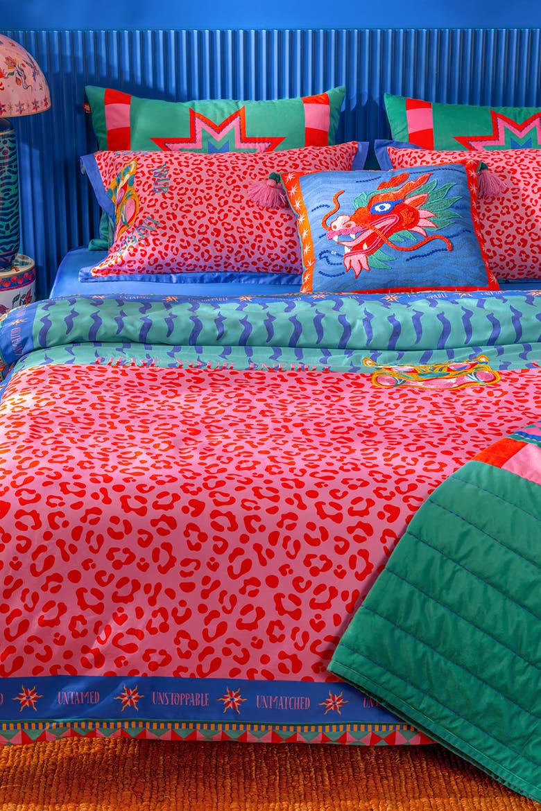 Lahor Bold Animal Printed 300 TC Cotton Sateen King Duvet Set, Alternate, color, Pink