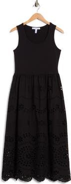 Ellen Tracy Eyelet Embroidered Twofer Dress
