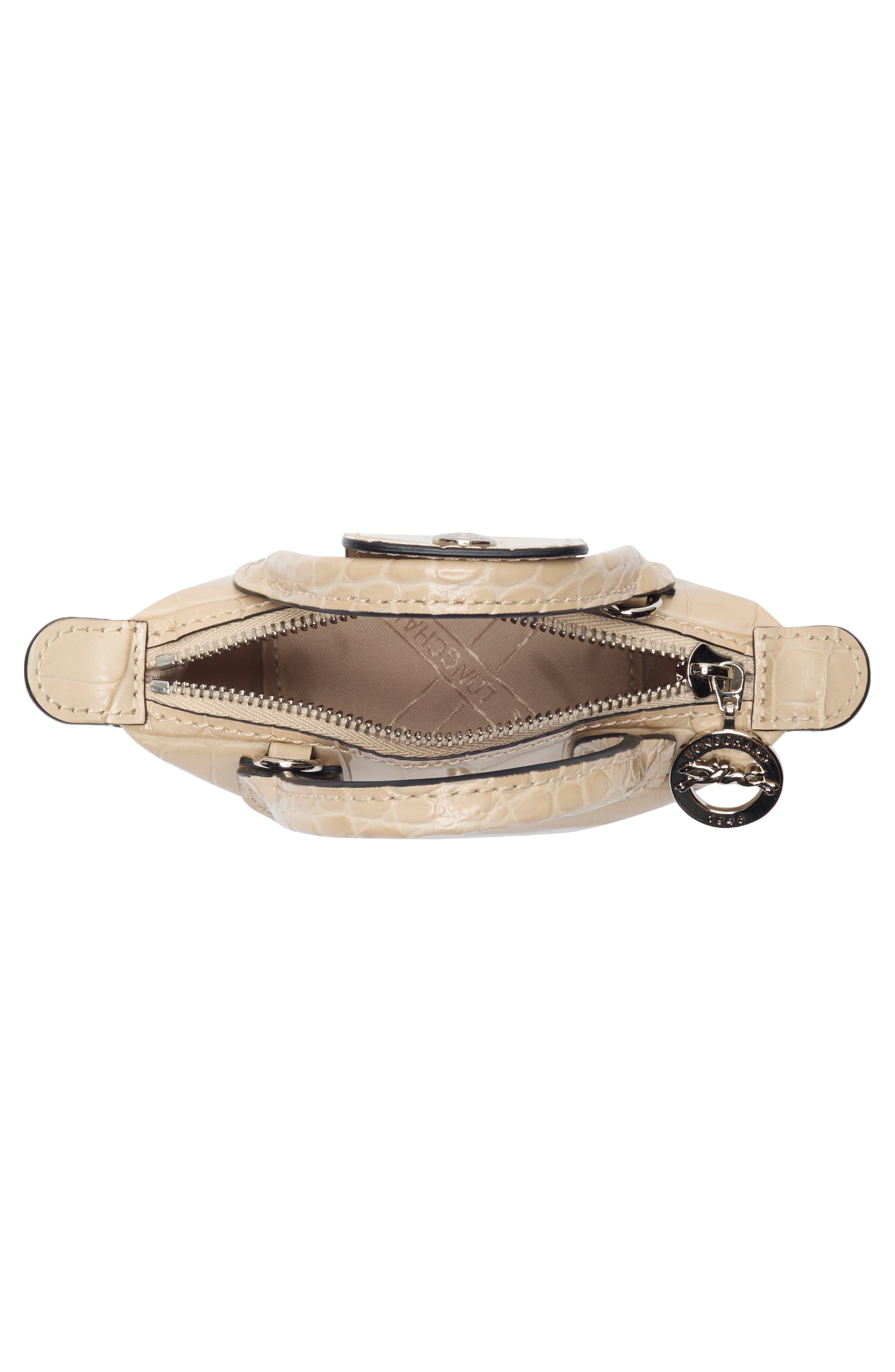 Longchamp Nano Croc Embossed Leather Crossbody Bag, Alternate, color, Chalk