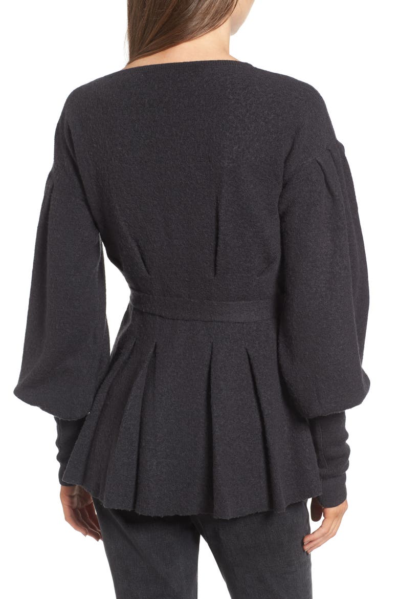 x Something Navy Wrap Cardigan, Alternate, color, GREY DARK CHARCOAL HEATHER