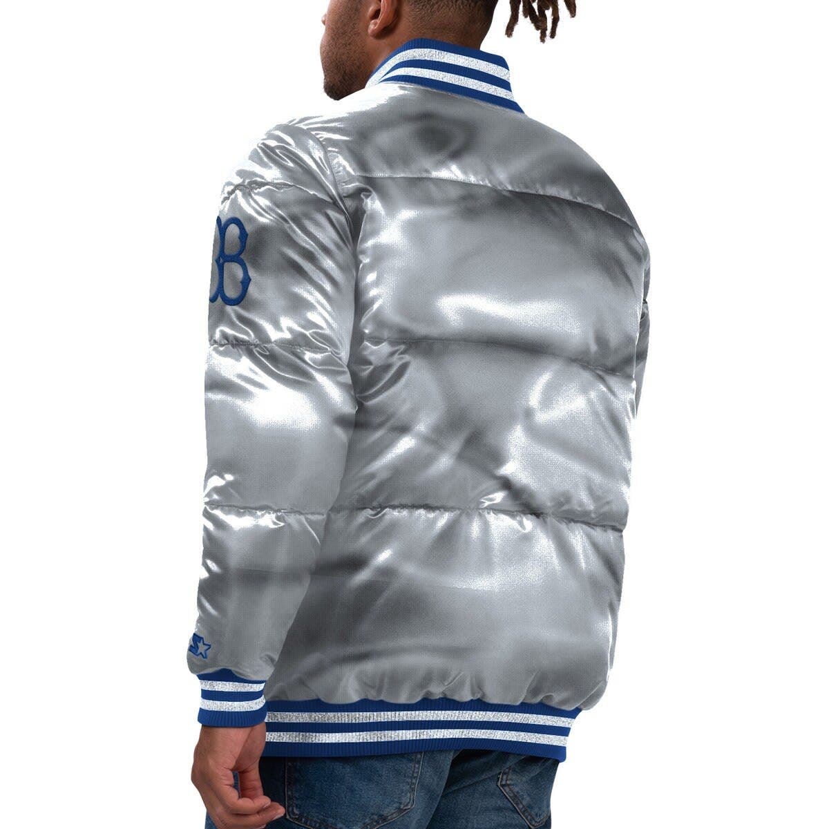 Men's Starter Silver Brooklyn Dodgers Cooperstown Collection Bronx Satin Full-Snap Bomber Jacket - image 2