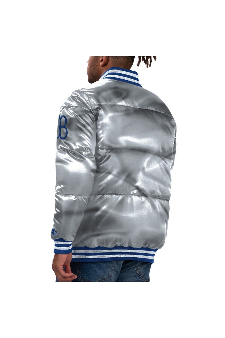 Men's Starter Silver Brooklyn Dodgers Cooperstown Collection Bronx Satin Full-Snap Bomber Jacket, Alternate, color, Silver