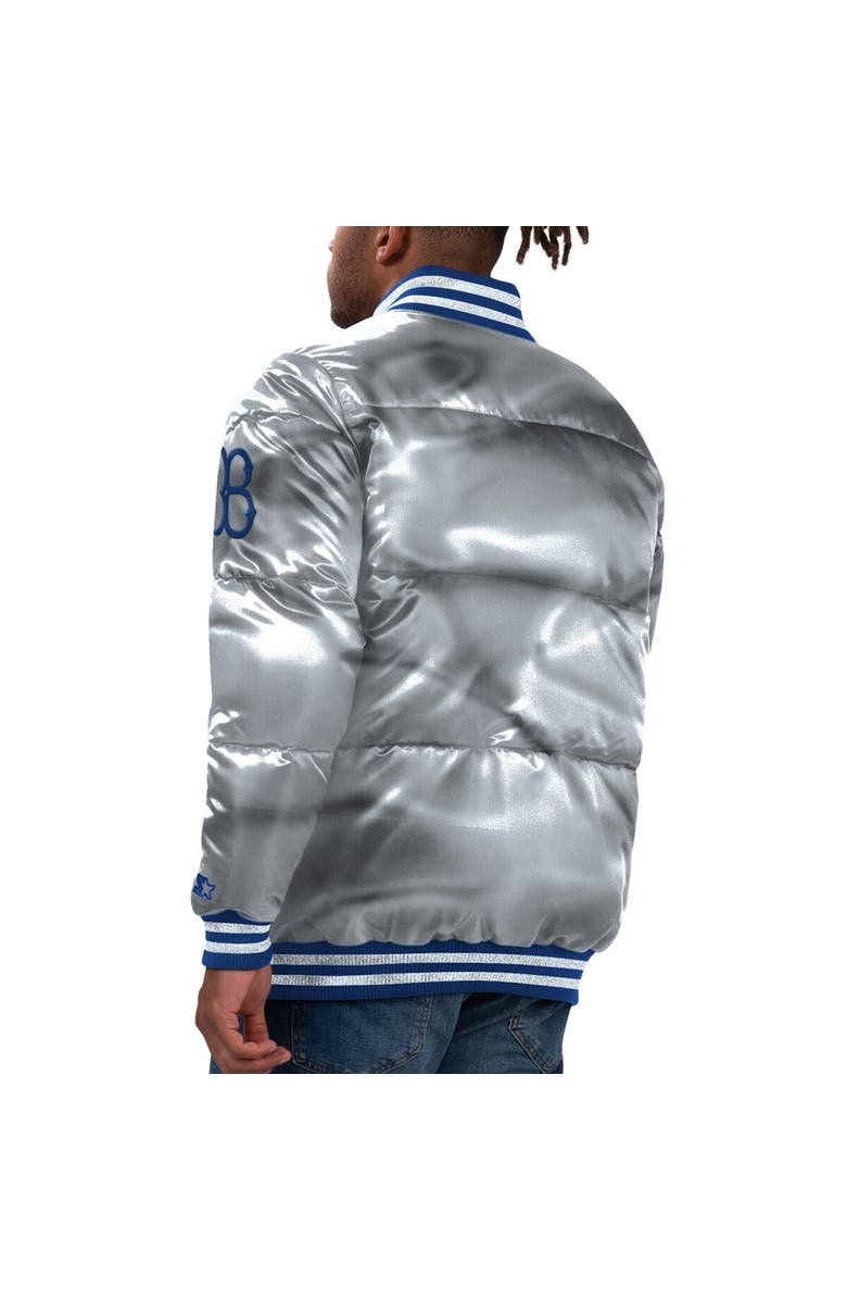 STARTER Men's Starter Silver Brooklyn Dodgers Cooperstown Collection Bronx Satin Full-Snap Bomber Jacket, Alternate, color, Silver