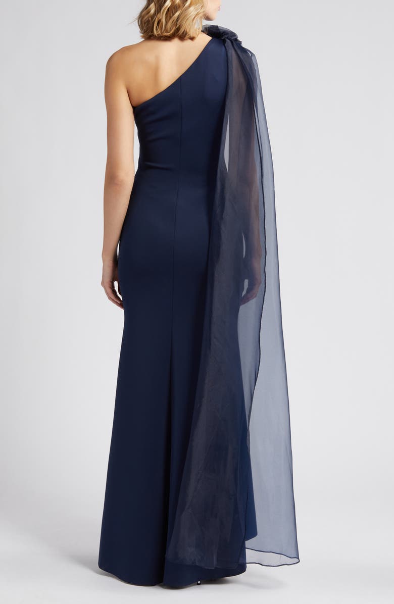 Eliza J One Shoulder Jersey Gown with Scarf Detail, Alternate, color, Navy