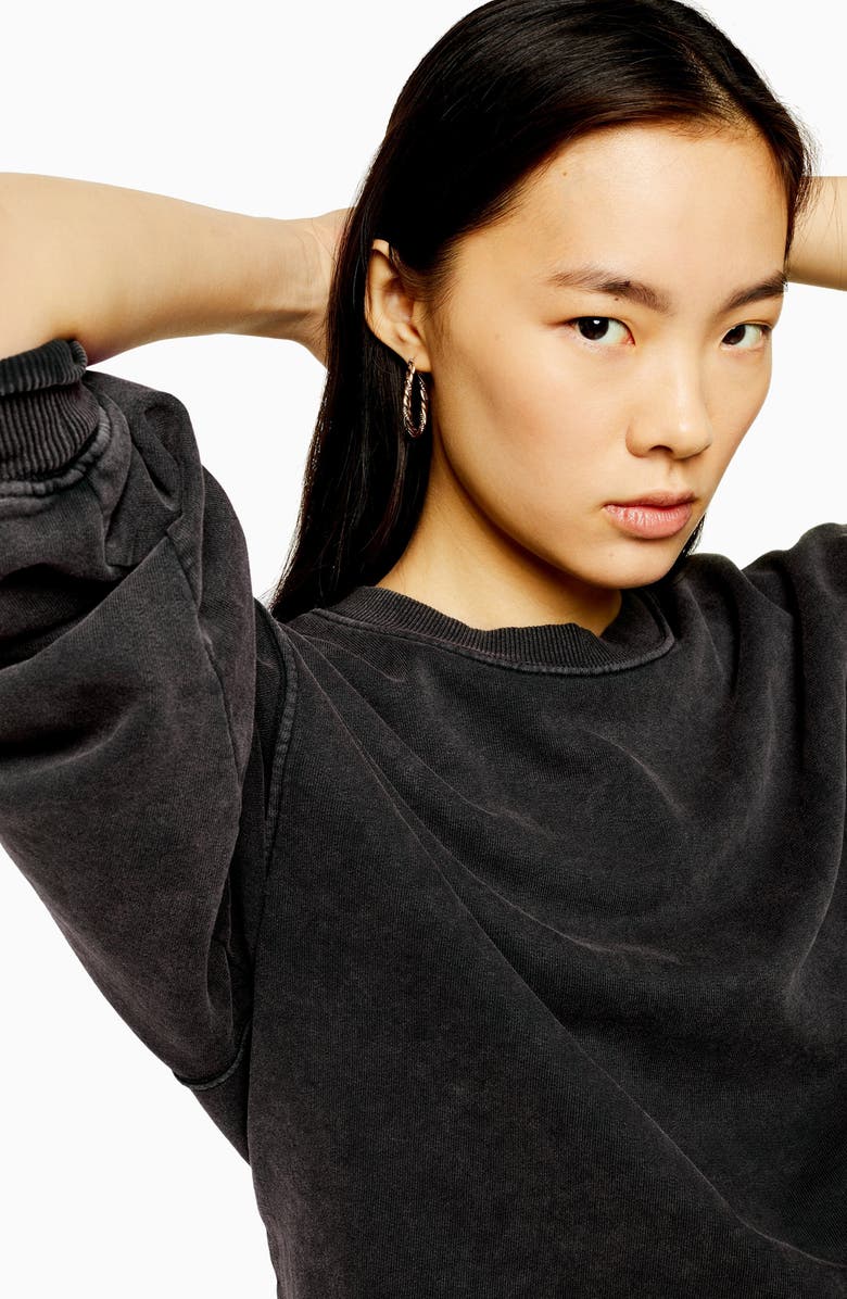 Topshop Stonewash Crew Sweatshirt, Alternate, color,