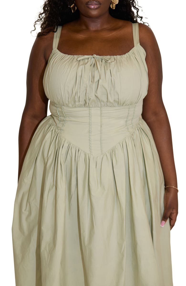 Taideux Camille Fuller Bust Cotton Midi Corset Dress, Alternate, color, Sage
