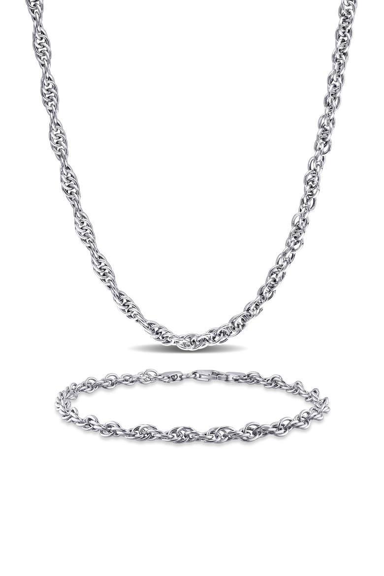 Singapore Chain Bracelet & Necklace Set, Main, color, SILVER