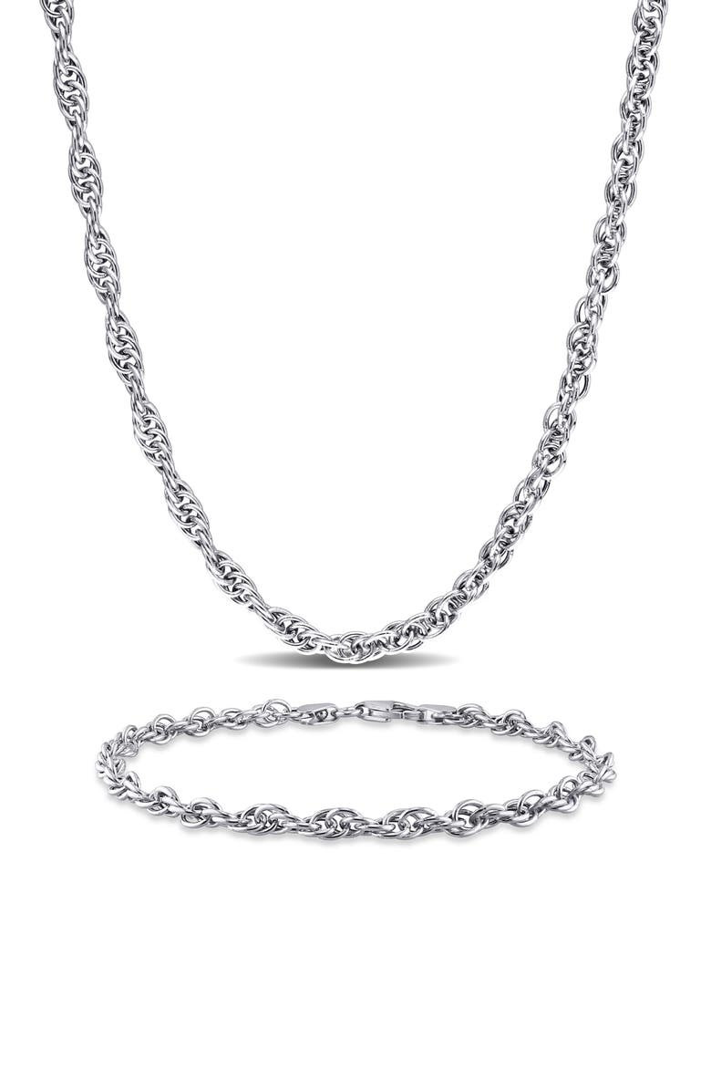 DELMAR Singapore Chain Bracelet & Necklace Set, Main, color, Silver