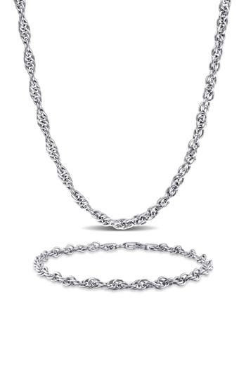 Delmar Singapore Chain Bracelet & Necklace Set In Metallic