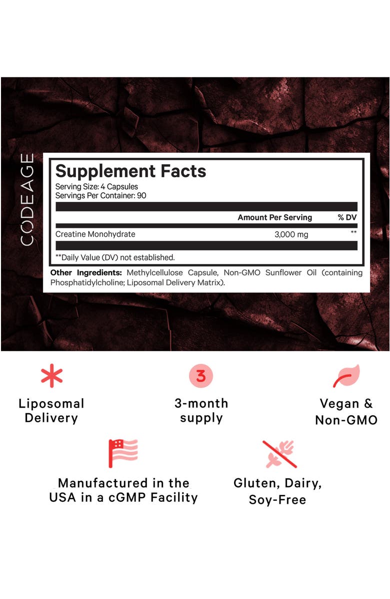 Codeage Liposomal Creatine Monohydrate 3000 mg Capsules, Alternate, color, 