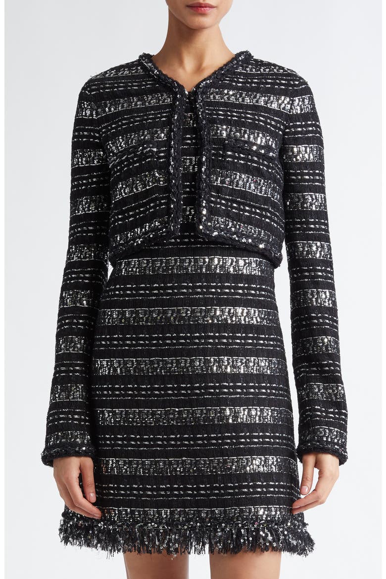 Sequin & Metallic Tweed Crop Jacket, Main, color, BLACK/ SILVER