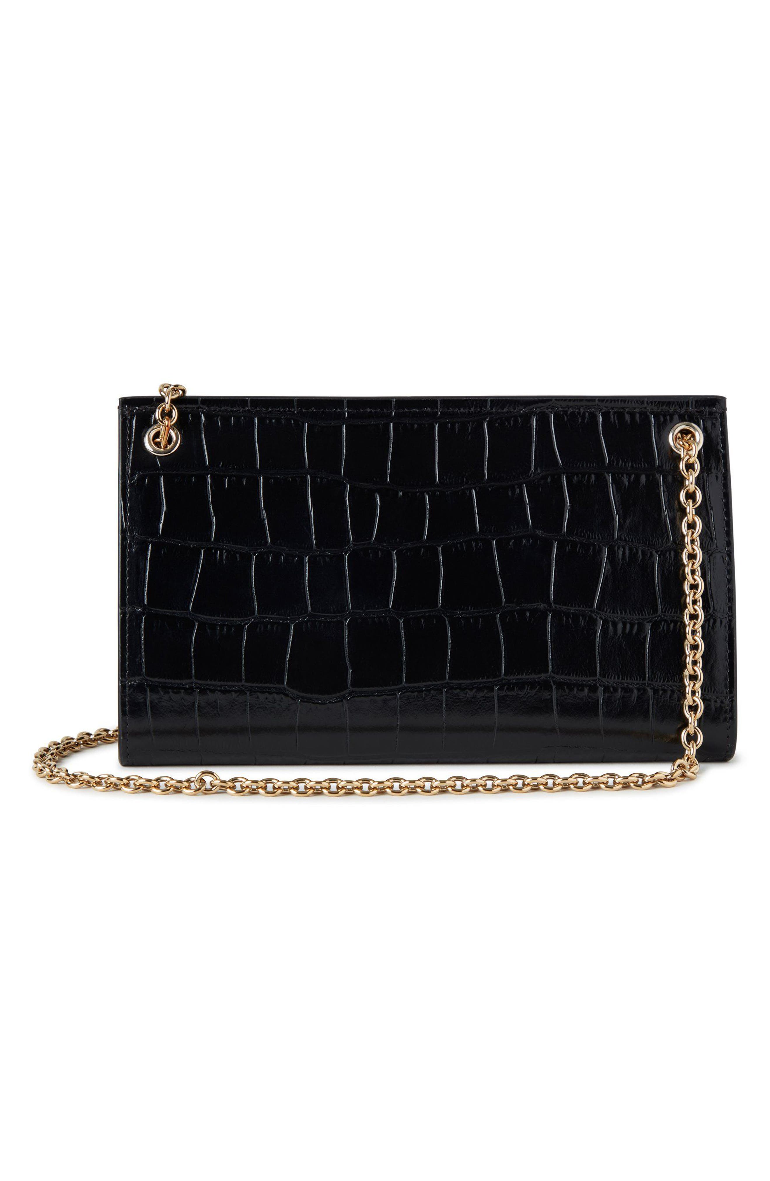 Mulberry Small Amberley Croc Embossed Leather Clutch, Alternate, color, Black