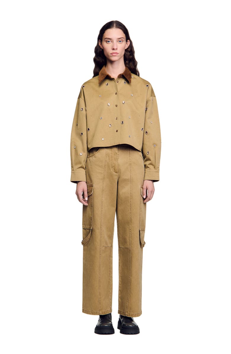 SANDRO Rhinestone cropped shirt, Main, color, 