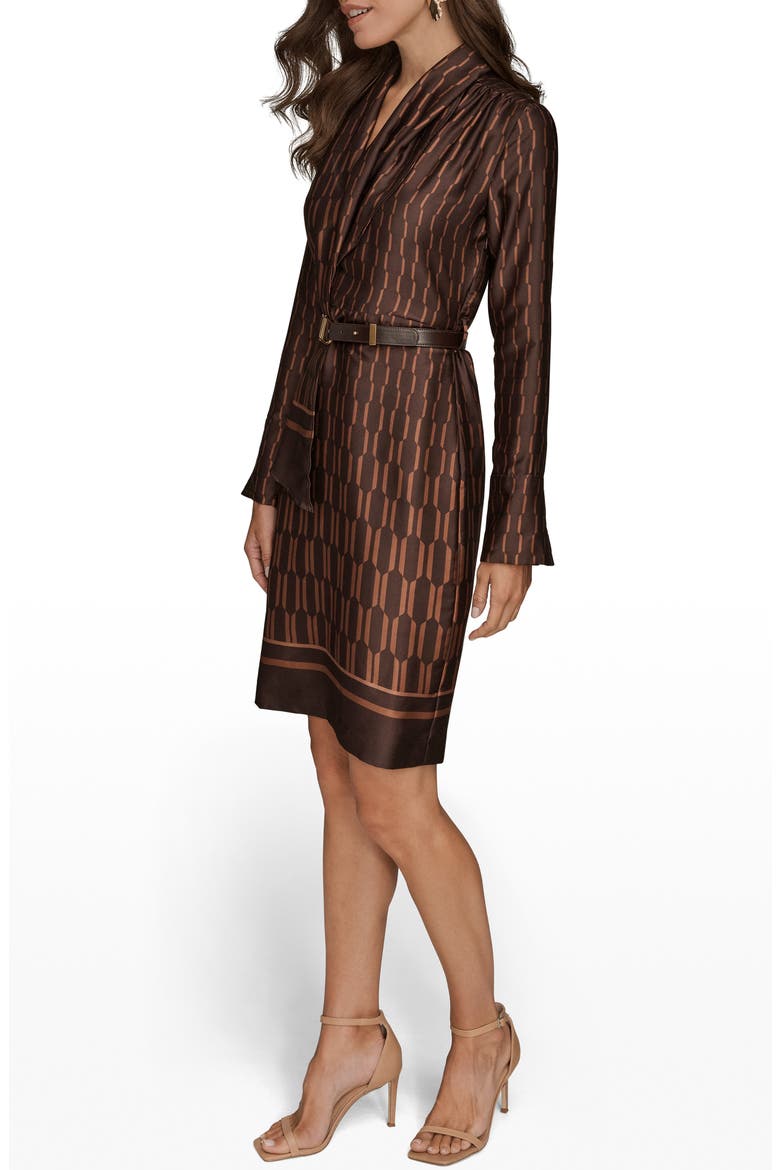 Geo Print Long Sleeve Satin Dress, Alternate, color, CHOCLATE PLUM