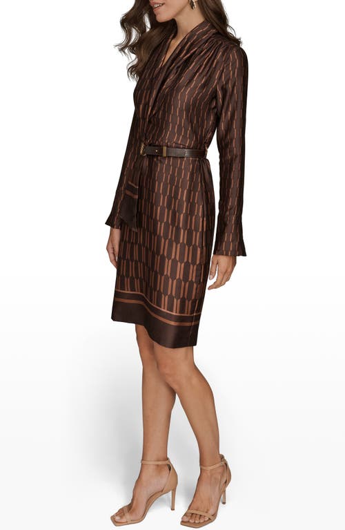 Donna Karan Geo Print Long Sleeve Satin Dress In Multi