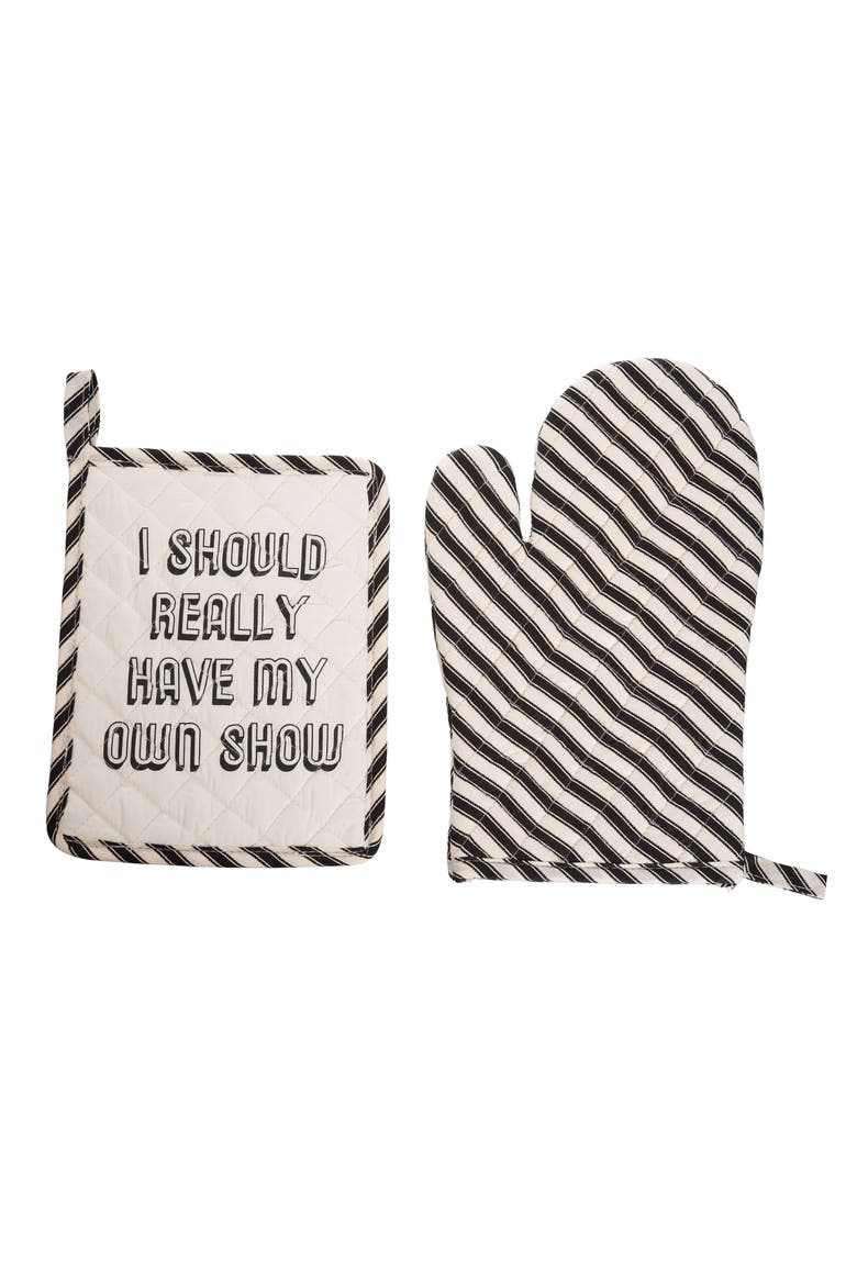 My Own Show Pot Holder & Oven Mitt Set of 2, Main, color, Grey