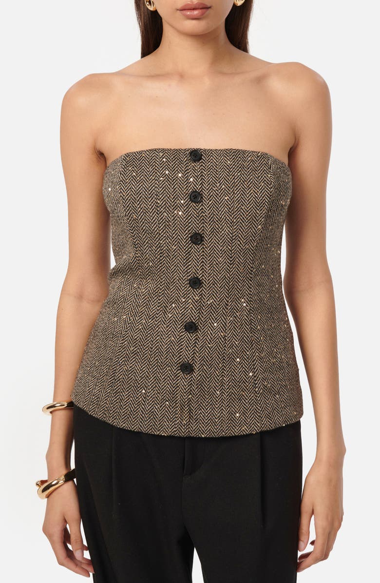 CAMI NYC Elliot Sequin Wool Blend Herringbone Strapless Top, Main, color, 
