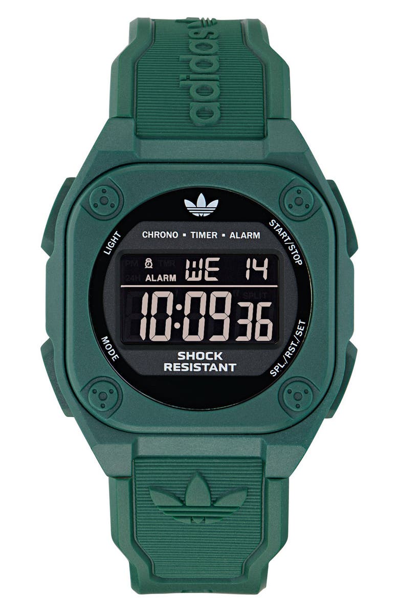 adidas City Tech 4 Silicone Strap Watch, 42mm, Main, color, Green