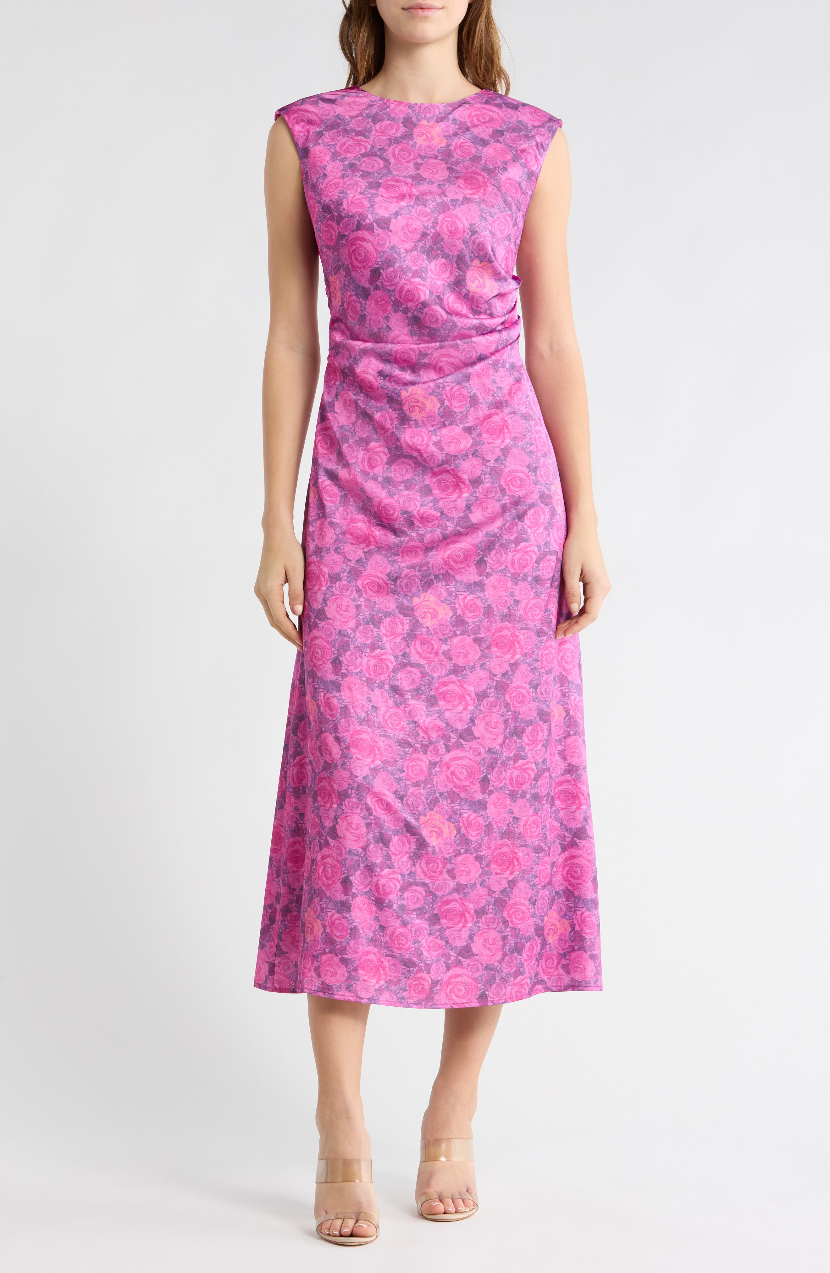 AREA STARS Cabbage Rose Sleeveless Midi Dress