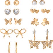 Jessica Simpson Gold-Tone Bow, Butterfly & Pearl Stud & Hoop Earring Set, 12 Pairs