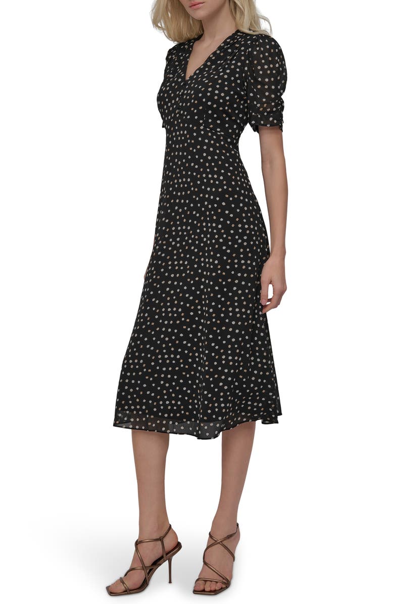 DKNY Polka Dot V-Neck Short Sleeve Fit & Flare Dress, Alternate, color, 