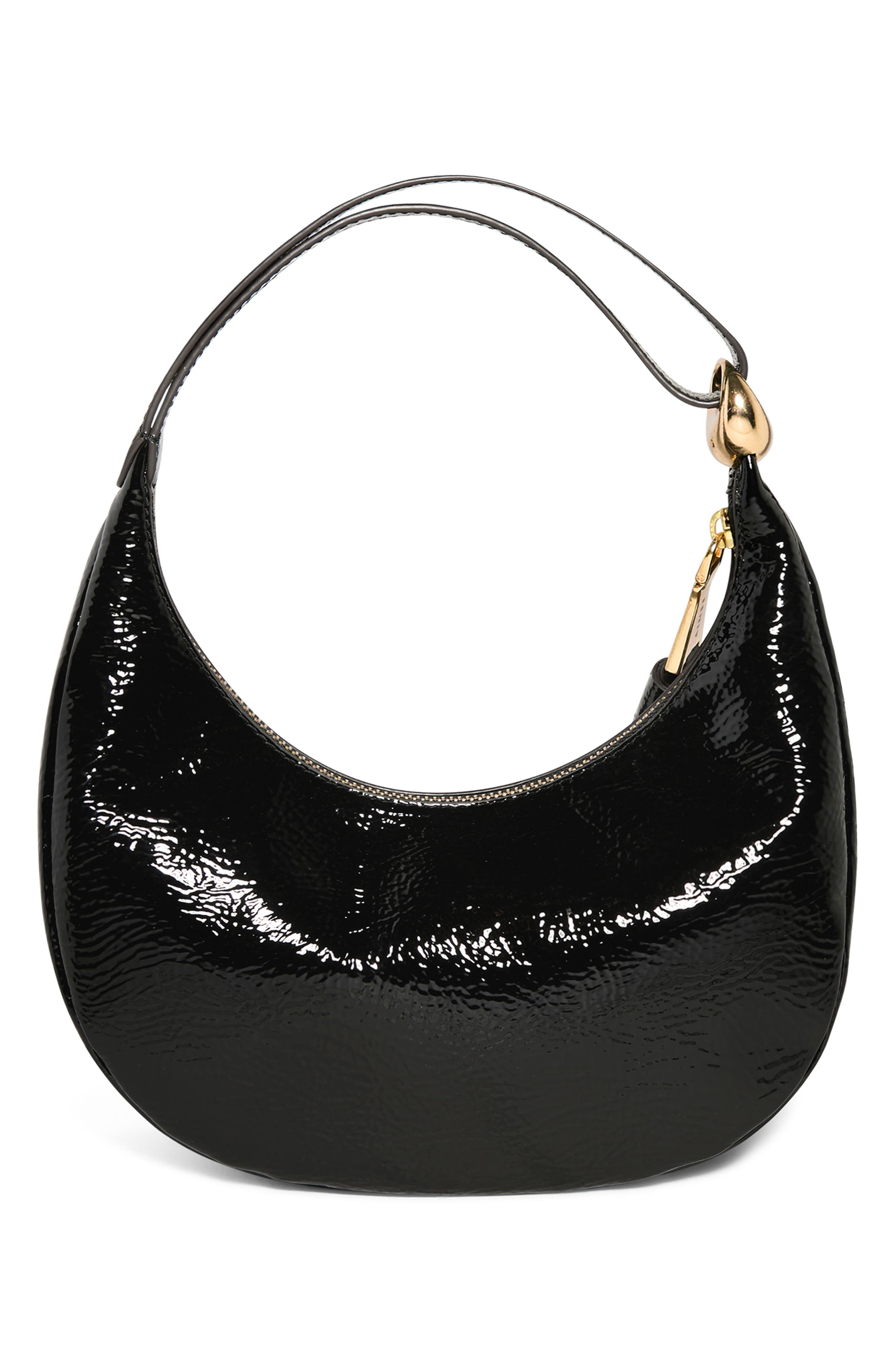 AIMEE Bloom Bean Bag Leather Moon Bag, Alternate, color, Black Crinkle Patent