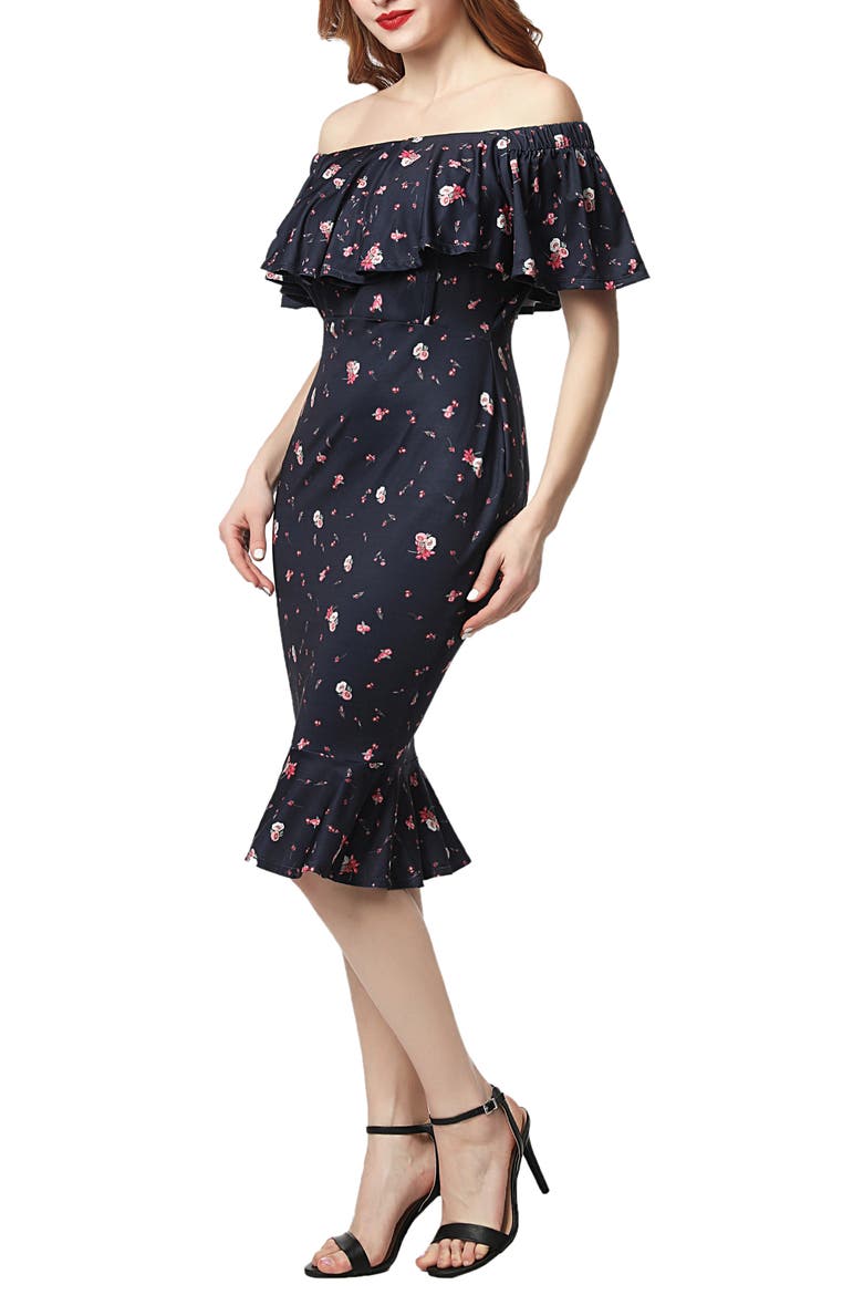 Flora Off the Shoulder Maternity Dress, Alternate, color, NAVY