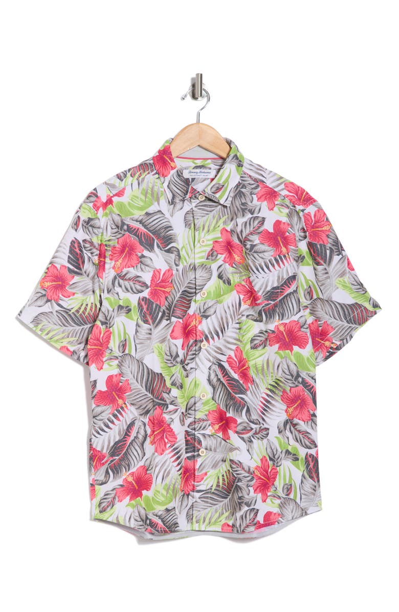 Tommy Bahama Coconut Point Hibiscus Shores Short Sleeve Button-Up Shirt, Alternate, color, Summer Grey