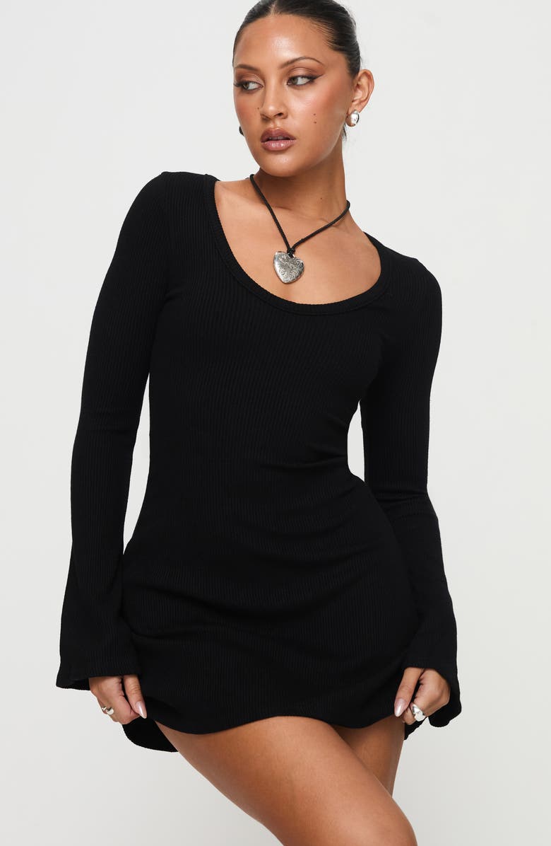 Princess Polly Best Interest Long Sleeve Rib Minidress, Alternate, color, Black