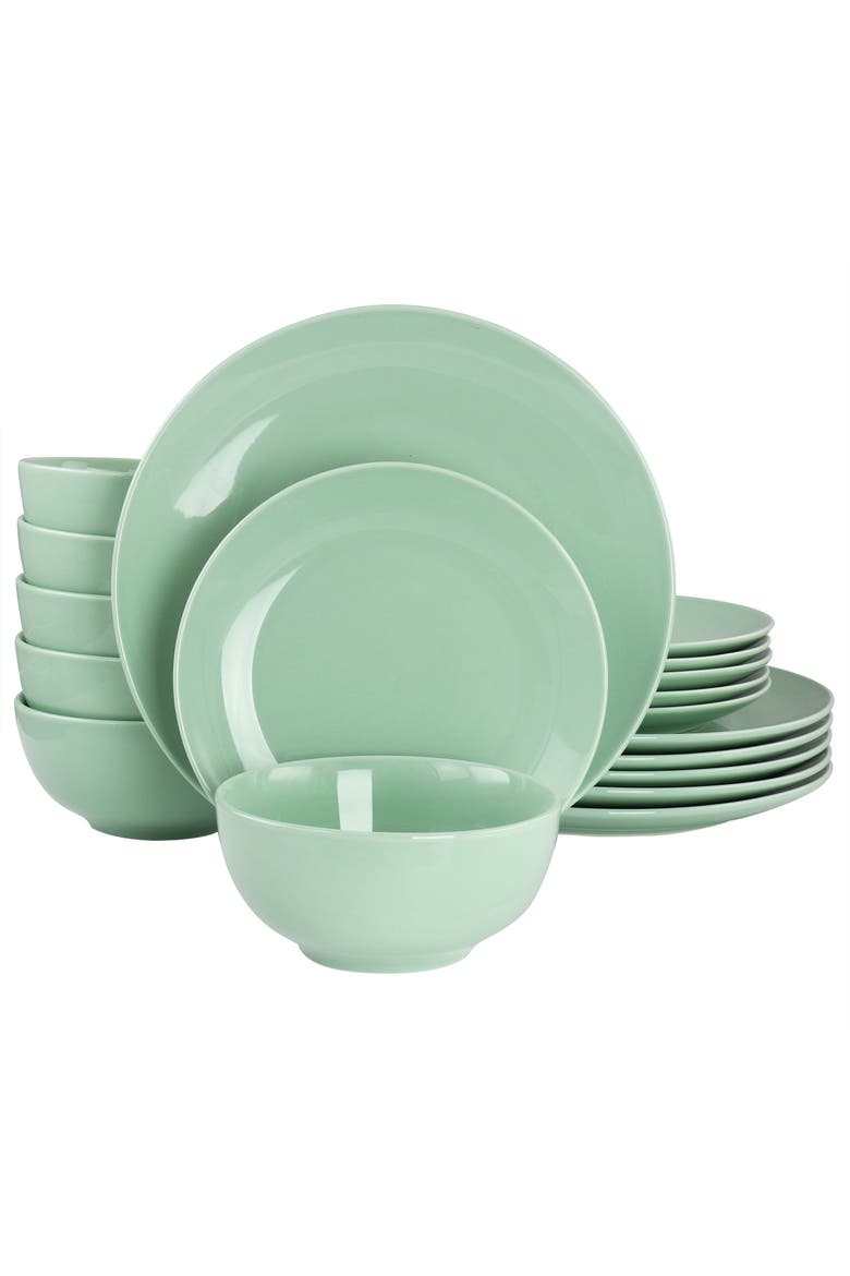 Luna 18 Piece Porcelain Dinnerware Set, Main, color, Green