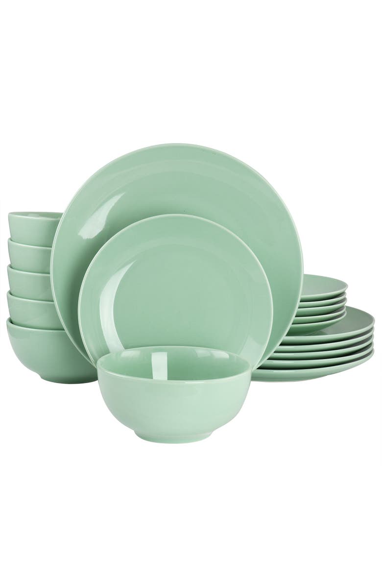 Elama Luna 18 Piece Porcelain Dinnerware Set, Main, color, Green