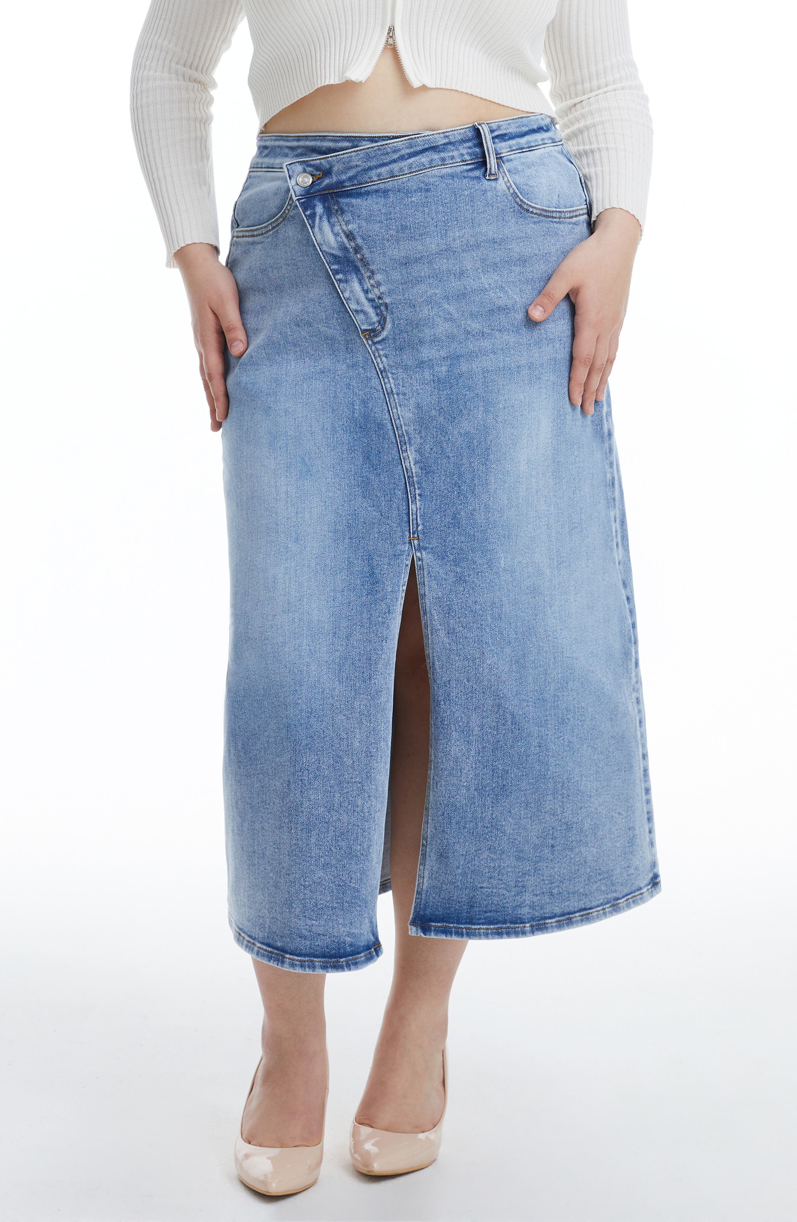 Front Slit Denim Skirt