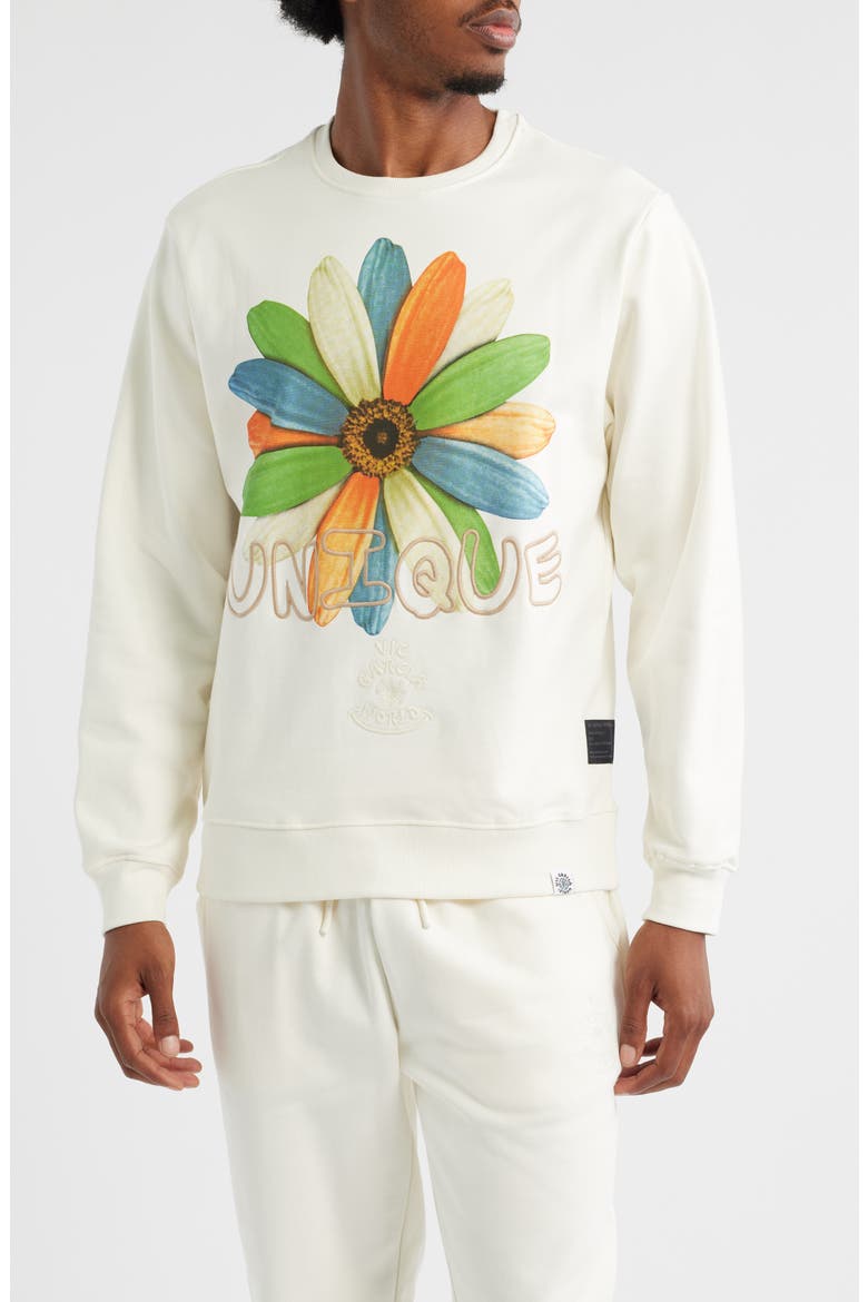 Unique Floral Embroidered Crewneck Sweatshirt, Main, color, VANILLA ICE