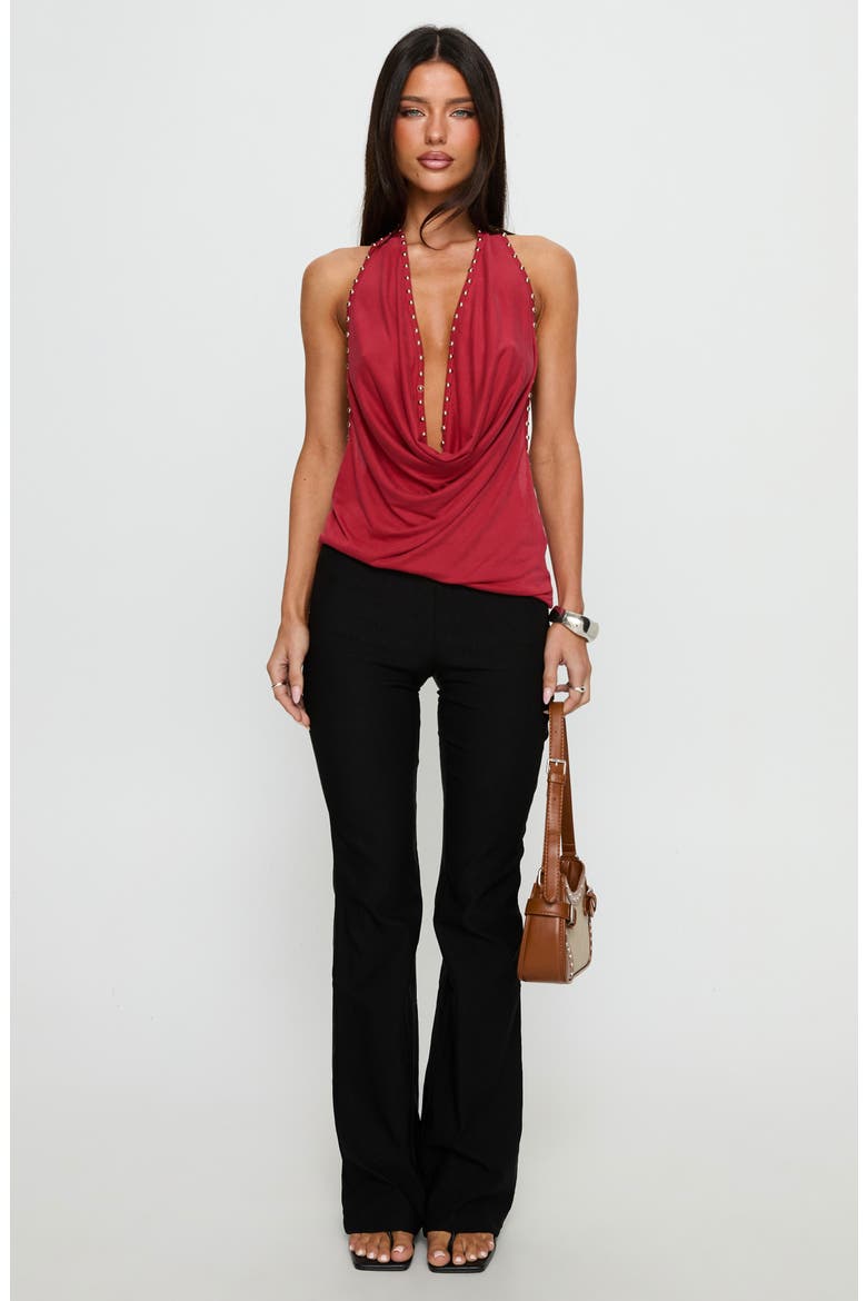 Khoda Studded Cowl Neck Open Back Top, Alternate, color, BURGUNDY