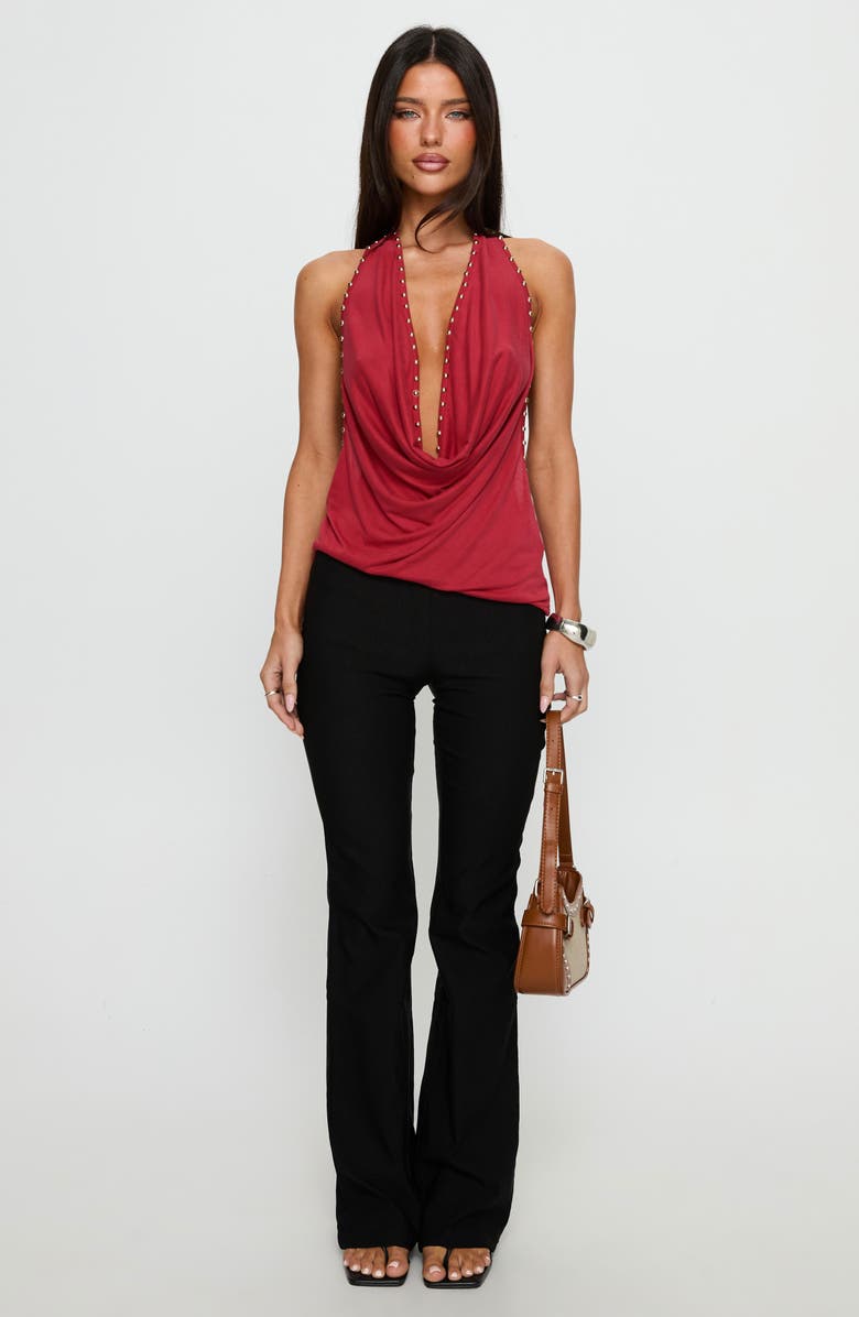 Princess Polly Khoda Studded Cowl Neck Open Back Top, Alternate, color, Burgundy
