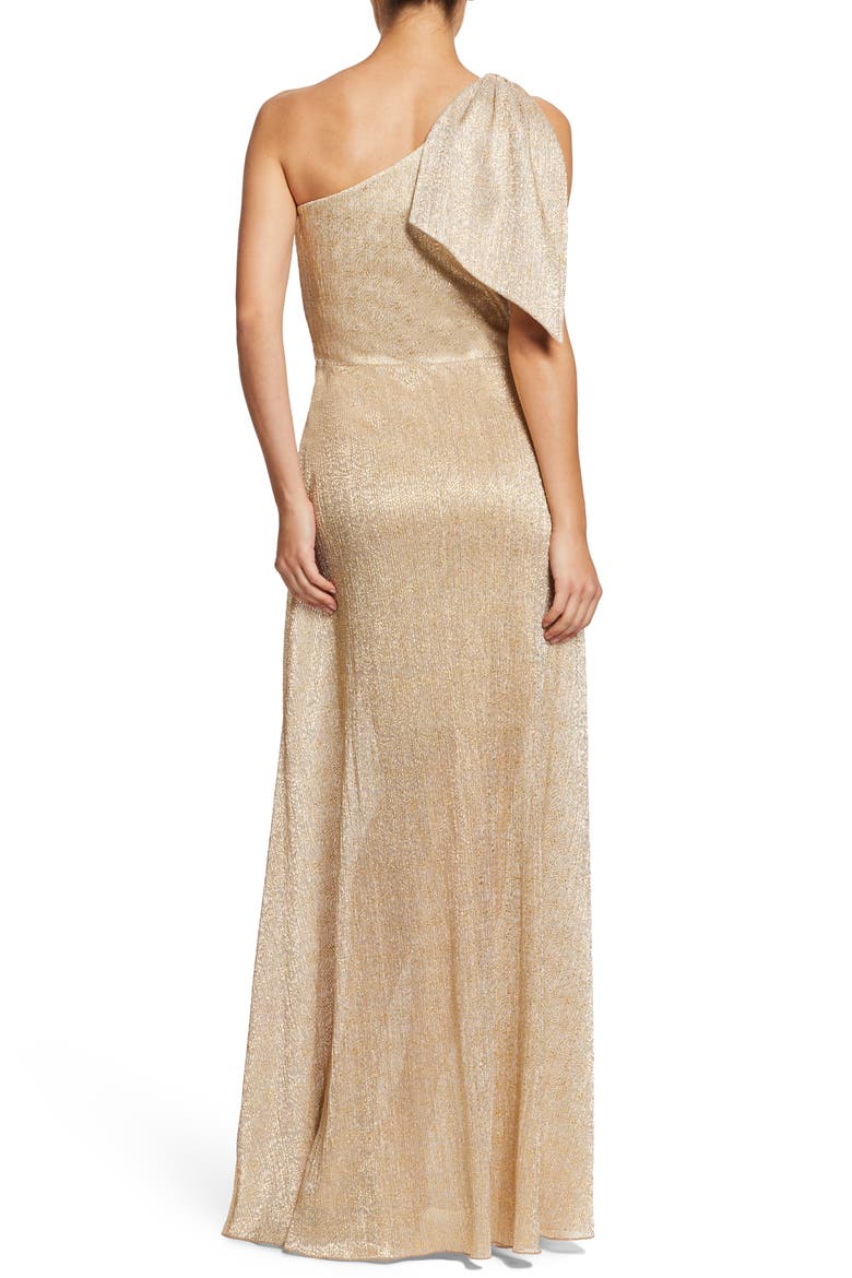 Savannah One-Shoulder Gown, Alternate, color, GOLD